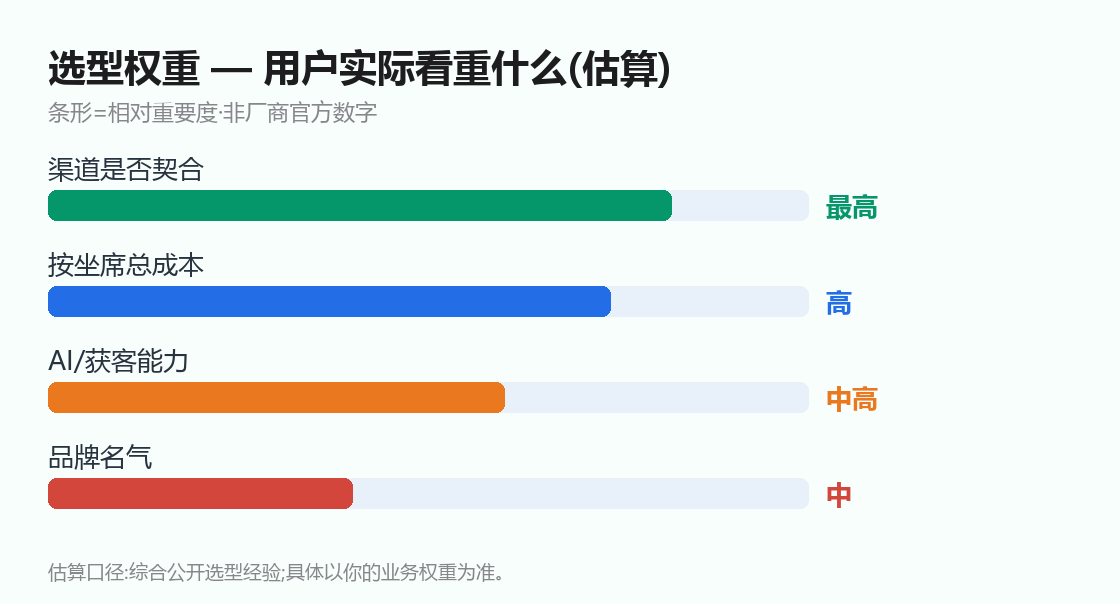 选型权重 — 用户实际看重什么(估算)